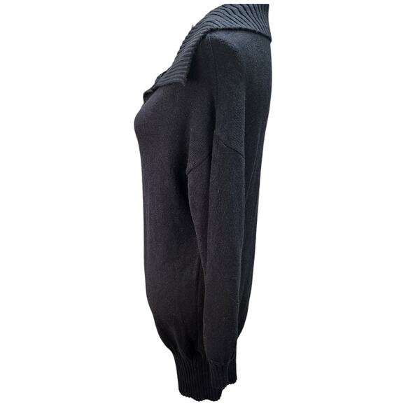 Women’s Black V-Neck Sweater Dress Medium Long Sleeve Ribbed Hem Pullover Casual - Picture 4 of 9